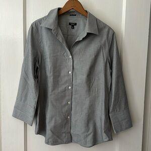 Talbots size 12 gray button up collared three-quarter sleeve dress shirt